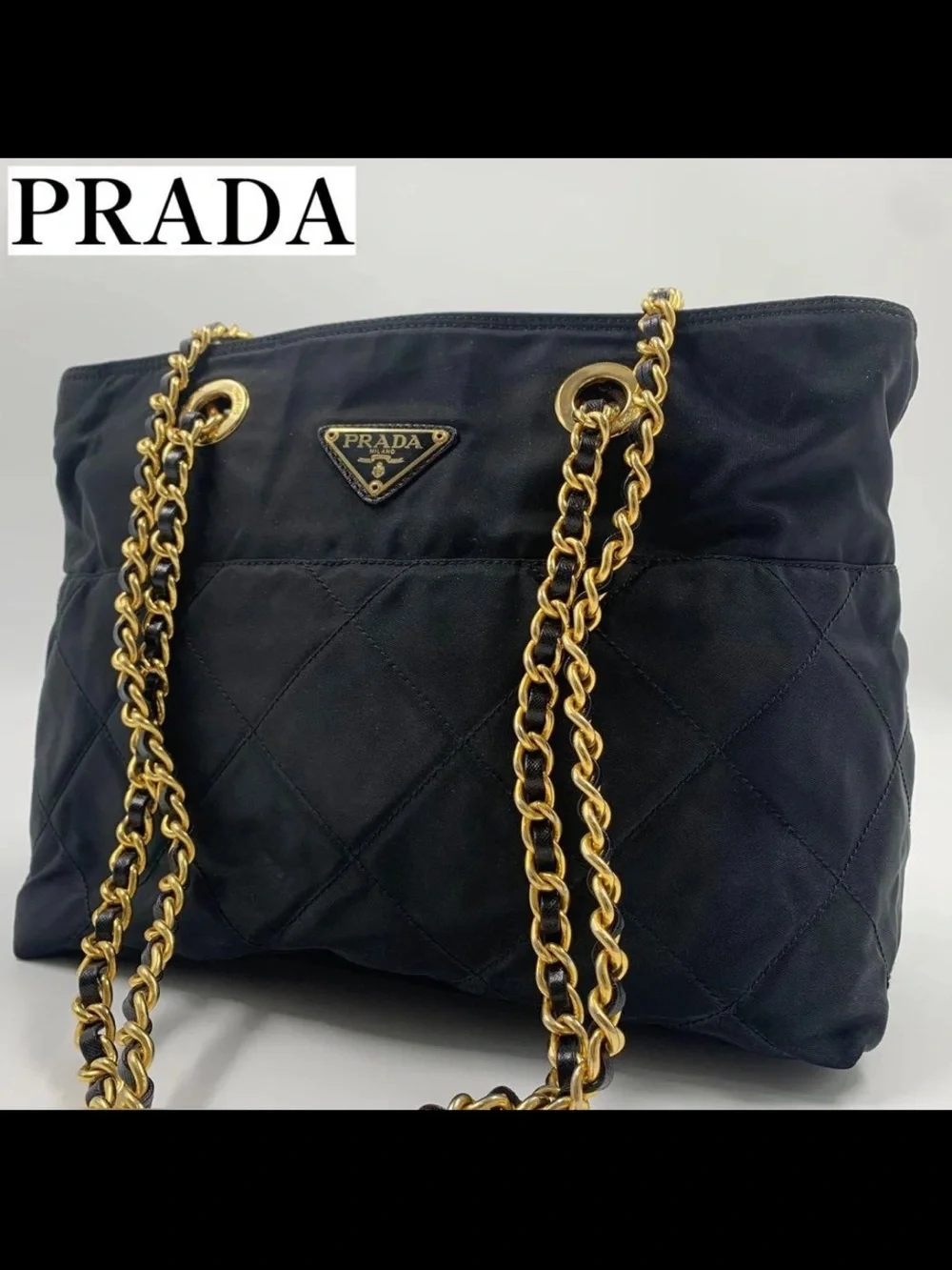 Prada Black Quilted Nylon Chain Tote